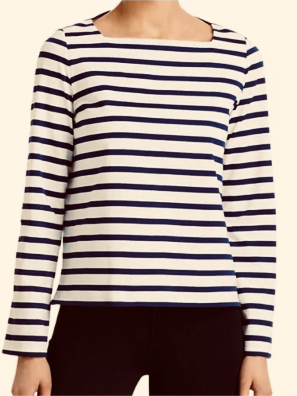 Lafayette 148 New York Navy and White Striped Cotton Long-Sleeve Top